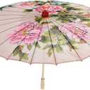 B Blesiya Chinese Silk Cloth Umbrella Parasol 84 cm/33 inch Diameter - Chinese Japanese Peony Flowers Style