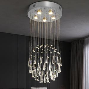 GreeLustr Modern Crystal Pendant Light Silver, 5-Light Multi-Line Pendant Lighting, Adjustable Hanging Ceiling Chandelier Light Flush Mount for Hallway, Dining Room, Bedroom, GU10 Teardrop Circle