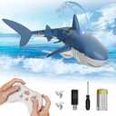 Waterproof Remote Control Electric Shark Water Toy with Spray, RC Swimming Pool Toy Auto Water-Sensing Activation for Pools, Lakes & Water Parks - Cool Santa Gift for Kids (White/Blue)