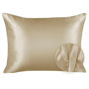 Blissford Luxury Champagne Satin Pillowcase with Zipper Closure, Queen 2-Pack