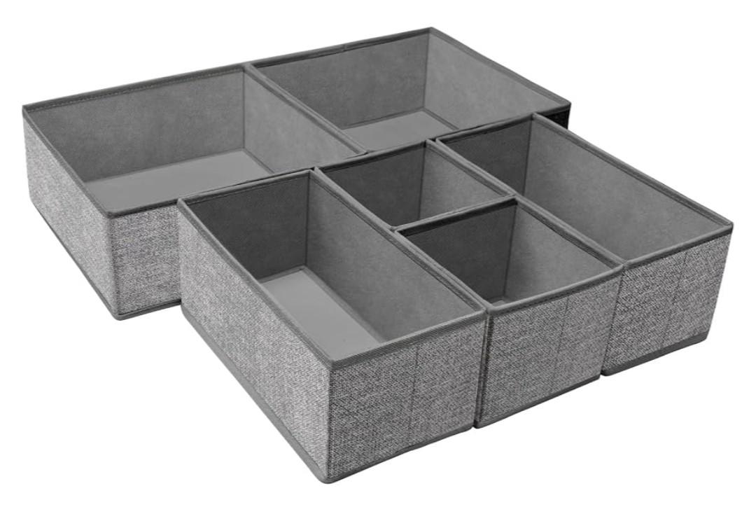 Foldable Underwear Drawer Organizer, Closet Dividers, Storage Box for Clothes, Socks (6 Bins, Gray)