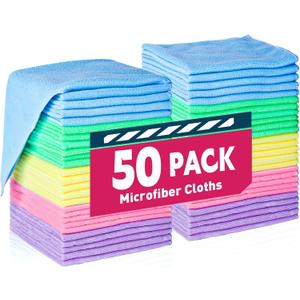 TEAWOO Microfiber Cleaning Cloths-50 Pack, Microfiber Towels Bulk, Towels for Cars & Home, Cleaning Rags 5 Colors Assorted (12x12 inches)