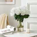 Mkono Rose Artificial Flowers 10 PCS Fake Rose Bouquet Silk Faux Flowers with Long Stem Realistic Blossom Roses for Home Decor Wedding Party Valentine's Day DIY Decorations (White)