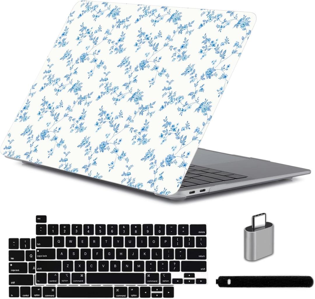 LanBaiLan Compatible for MacBook Pro 13 with Touch Bar 2022 2021 2020 2019 2018 2017 2016 Release M1 M2 A2338 A2289 A2251 A2159 A1989 A1706 A1708 Protective Case & Keyboard Cover, Engraved Floral