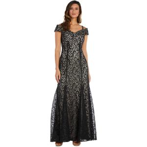 R&M Richards Women's Off The Shoulder Formal Gown - Glitter Lace Mermaid Evening Dress - Party & Cocktial Attire (Black), Size 22W