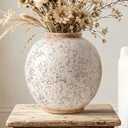 Large Ceramic Vase, 10.8" H, Red White Speckled | Rustic Farmhouse, Round & Tall, Indoor Table Living Room Decor, Wabi Sabi