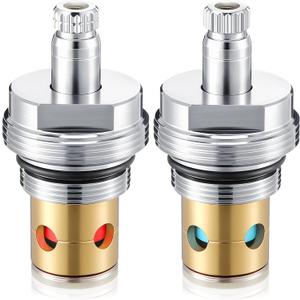 Enhon Hot and Cold Stem Compatible with 6N-7H and 6N-7C, Stem with Bonnet & Cap Compatible with Kohler Tub and Shower Faucets, for 2 Handle Faucets, Brass and Chrome, Set of 2