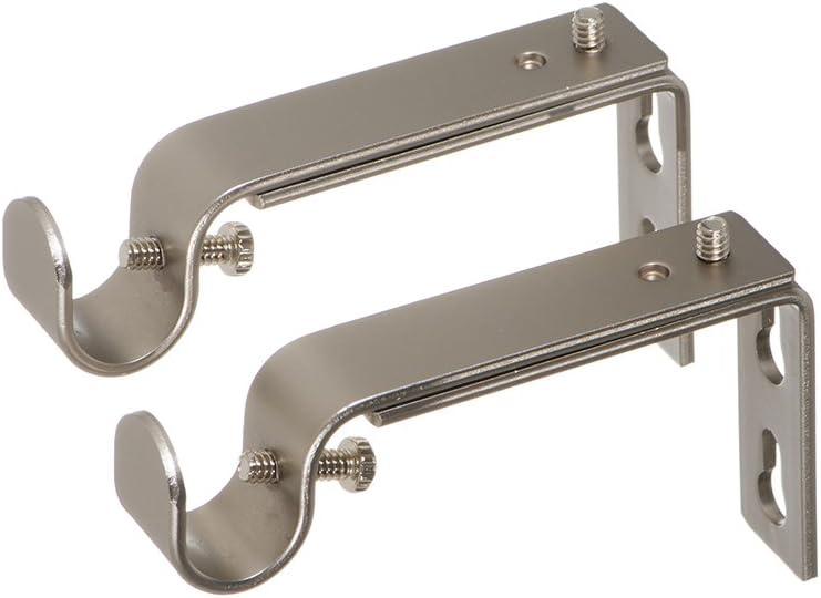 Ivilon Adjustable Brackets for Curtain Rods - for 1/2 or 5/8 Inch Rods. Set of 2 - Satin Nickel
