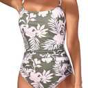 Eomenie Women's One Piece Swimsuits Tummy Control Ruched Bathing Suit 1 Piece Swimwear (Green Printed) XS