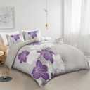 DJY 3 Pieces Duvet Cover Set King Purple Floral Pattern Comforter Cover Set Elegant Boho Lily Duvet Cover with 2 Pillow Cases Lightweight Microfiber Bedding Duvet Cover Set for All Season 90"x 104"
