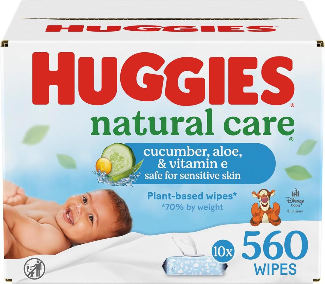 Huggies Natural Care Cucumber, Aloe and Vitamin E Baby Wipes, Hypoallergenic, Scented, 10 Flip-Top Packs (560 Wipes Total), Packaging May Vary