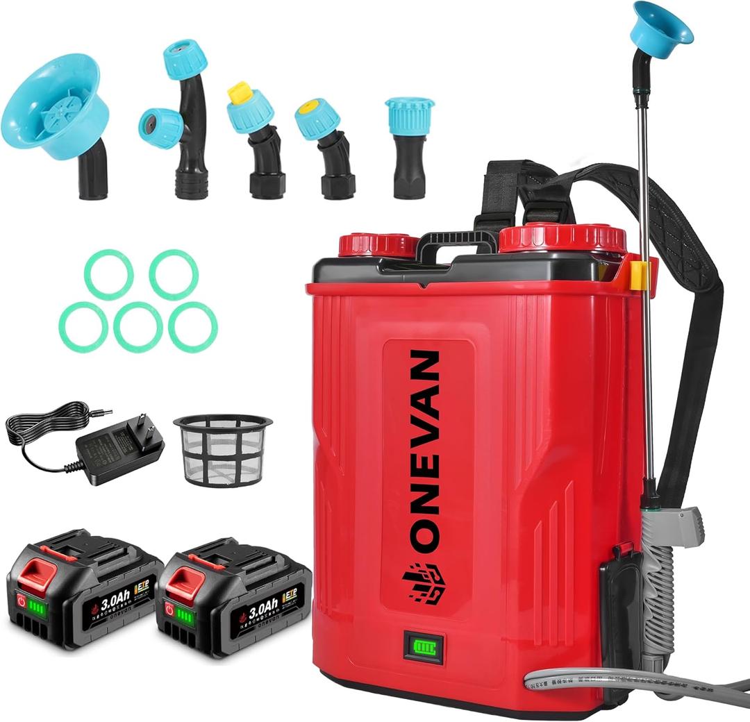 Battery Powered Backpack Sprayer 5.3 Gallon, 100 PSI Adjustable Pressure Electric Sprayer with 2X3.0A Batteries, Weed Yard Lawn Sprayer with Telescopic Wand, 5 Nozzles (large)