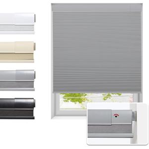 No Drill Cellular Shades for Indoor Windows, Thermal Insulating & Noise Reducing Honeycomb Blinds, Free Stop Cordless Blackout Shades, Grey, 34 1/2" W x 64" H