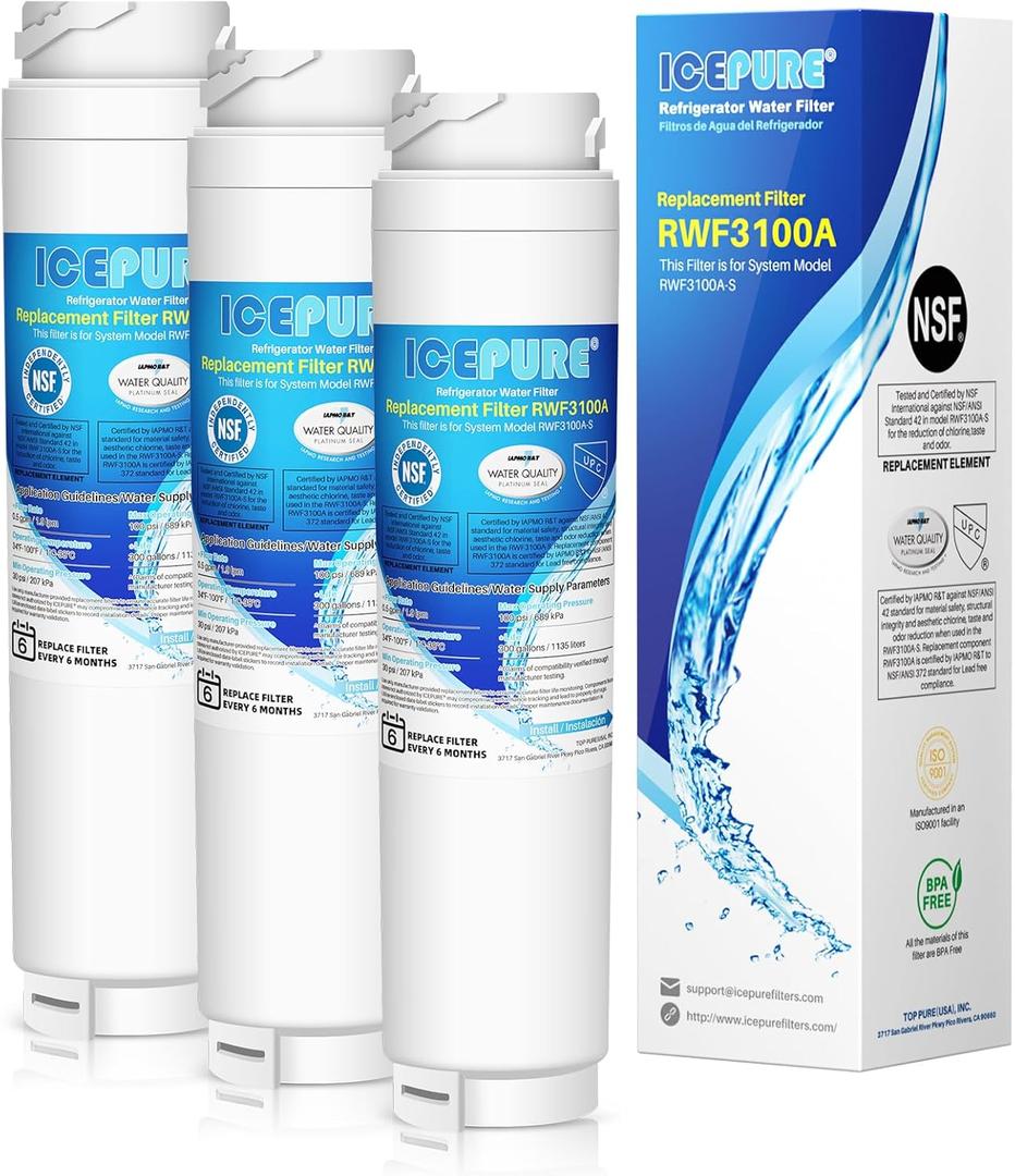 ICEPURE 644845 Replacement for Bosch Ultra Clarity 9000194412 11034152 BORPLFTR10 REPLFLTR10 9000077104 B26FT70SNS B22CS80SNS B22CS50SNS Haier 0060820860, Miele KWF1000 Refrigerator Water Filter 3PACK