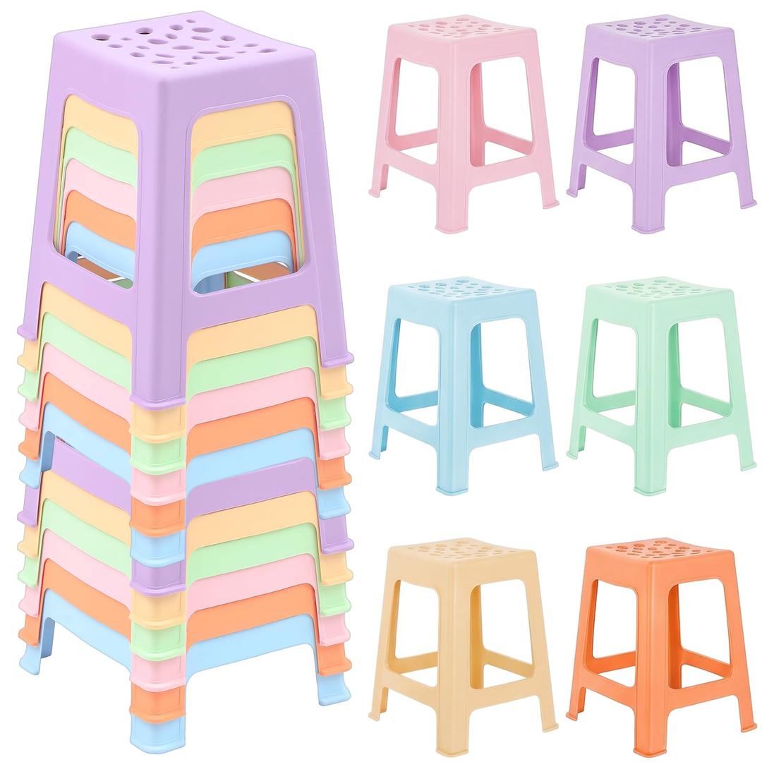 Leinuosen 6 Pcs Plastic Stool for Classroom 17.32 Inch Stackable School Stools Modern Portable Nesting Chair School Home Office (Pastel)