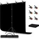 Black Screen Backdrop with Stand Kit, BEIYANG 5 X 6.5 Ft Portable Backdrop Stand Kit with Carrying Bag and 6 Clamps for Photo Shooting, Product Portrait, Video conferences and interviews
