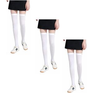 Hopply Golf Sun Protection Socks UPF50+ Overknee Stocking Ice Silk Breathable Cool Socks for Women School Outdoor Sports (One Size, 3 Pairs-Long(White))