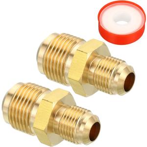 PATIKIL 3/8 SAE Male x 5/8 SAE Male Brass Tube Coupler, 2 Pack Pipe Fitting Thread Gas Adapter Flare Connector Union Coupling with PTFE Tape for HVAC Fuel Oil Air Gas Line Connection
