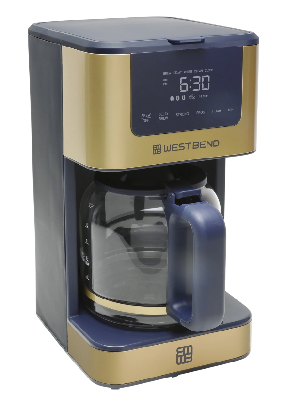West Bend Timeless 12-Cup Programmable Coffee Maker with Brew Strength Selector for Hot and Iced Coffee, Includes 1-4 Cup Brew Option and Permanent Filter