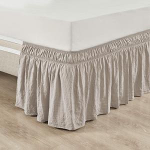 Lush Decor Ruched Ruffle Elastic Easy Wrap Around Bed Skirt Single Queen/King/Cal King Neutral - Queen Bed Skirt - Dust Ruffle - Tan Bedskirts
