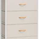 Crestlive Products Vertical Dresser Storage Tower - Sturdy Steel Frame, Wood Top, Easy Pull Fabric Bins - Wide Organizer Unit for Bedroom, Hallway, Entryway, Closets - 5 Drawers(Beige)