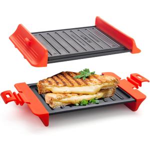 Maconee Microwave Sandwich maker | Microwave Grill Cheese Maker | Microwave Crisper Toaster Cookware | Panini Press | Cooking Fast and Dishwasher Safe Orange