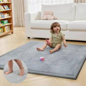 ACOMOPACK Baby Play Mat for Floor 1.3" Thick Memory Foam 50x50 Soft Velvet Playpen Mat for Kids, Infants, Toddlers, Tummy Time Crawling Mats with Non-Slip Bottom, Yoga, Tatami, Nursery Rug Light Grey