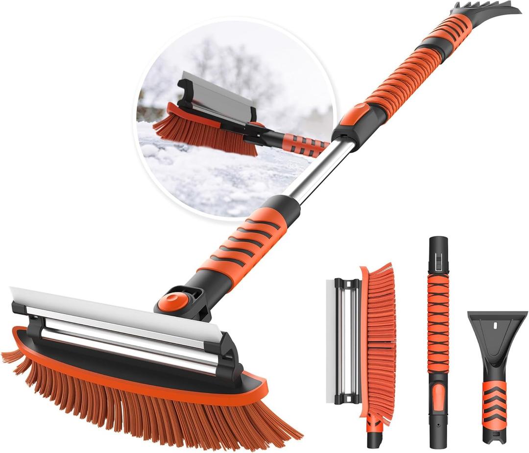 VOLTASK 41.5-Inch Snow Brush and Snow Shovel with Squeegee, Extendable Aluminum Handle, Pivoting Brush Head, Ergonomic Foam Grip, 3 in 1 Snow Removal Tool for Car, Truck, SUV