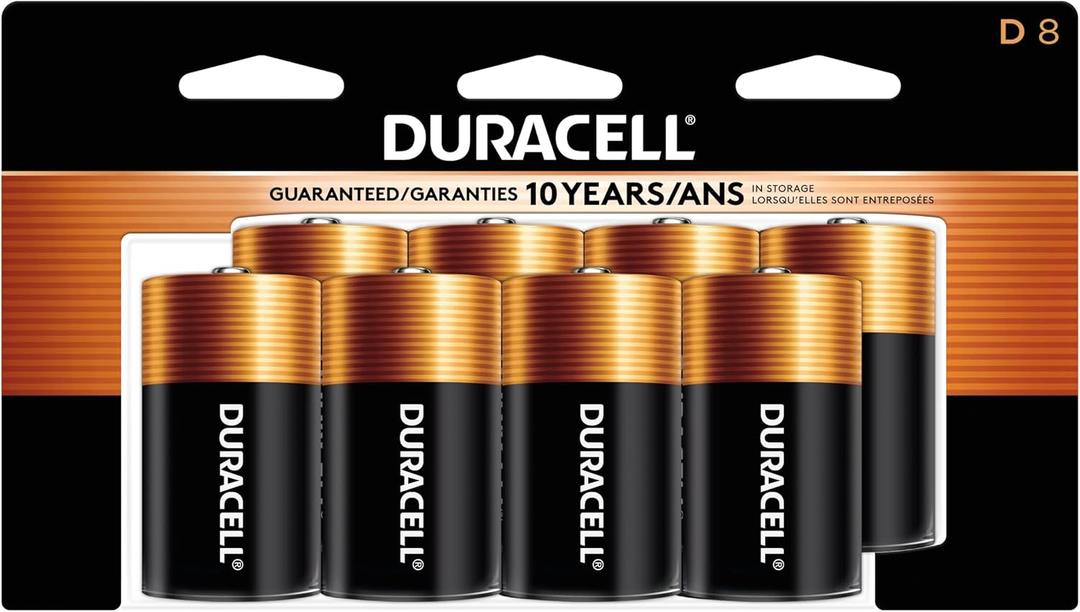 Duracell Coppertop D Batteries, 8 Count (Pack of 1), D Battery with Long-Lasting Power, All-Purpose Alkaline Battery for Household and Office Devices