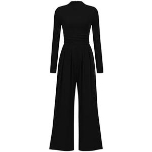 PRETTYGARDEN Jumpsuits for Women Dressy Fall Fashion Clothing 2026 Long Sleeve Mock Neck Date Night Rompers Business Outfits,small
