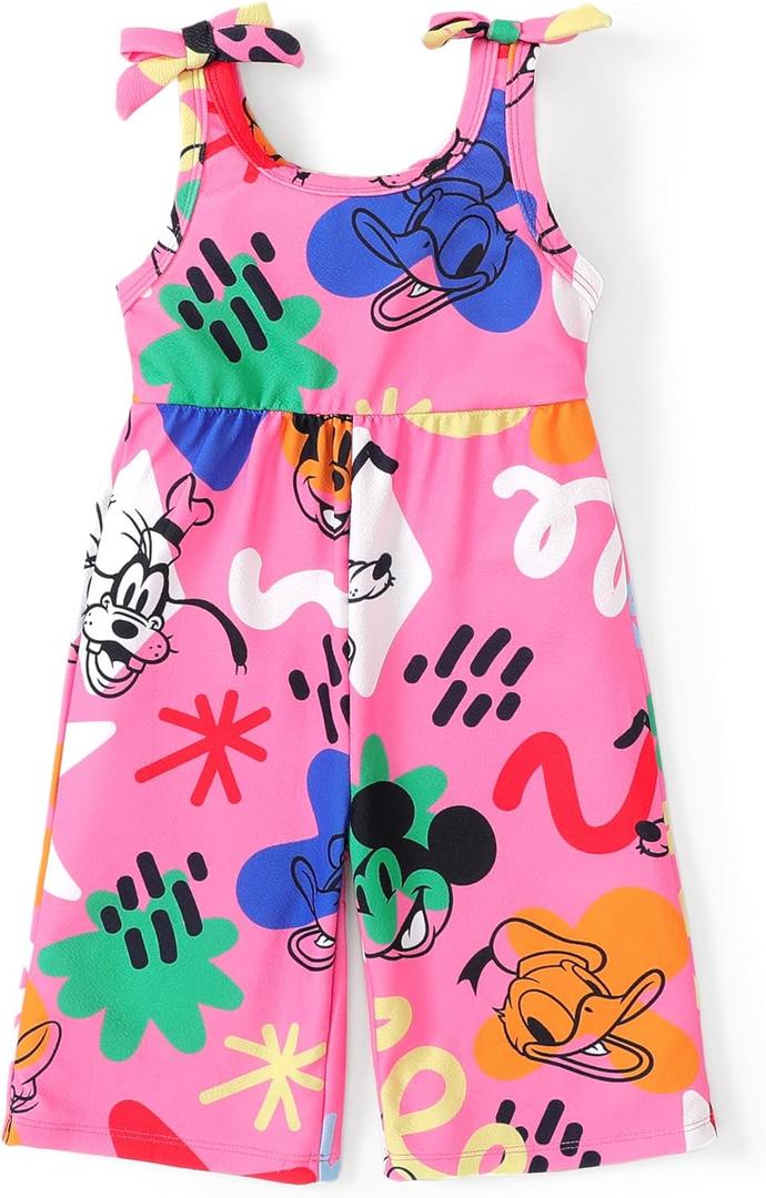 Disney Frozen Elsa Princess Mickey Mouse Toddler Girl Romper Sleeveless Bowknot Character Doodle Print Jumpsuit 3-10 Years (8-9 Years)