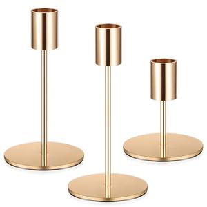 3 Pcs Gold Taper Candle Holders, Gold Candlestick Holderss, Candle Sticks Holder Decor for Mantel Centerpiece Fireplace Wedding Dinning Party Home Cabinet Table Decor(3 Heights)