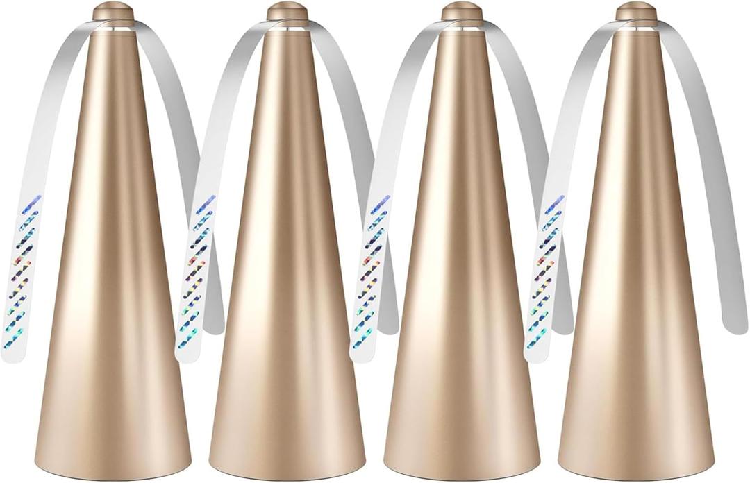 4 x Glovv Fly Fans for Tables, Bug Food Fan Outdoor Indoor Keep Flies Away, 4 Pack Portable Batteries Powered Picnic Table Top Spinner with Metal Hanger, Fly Repellent for Restaurant, Camping (Golden)