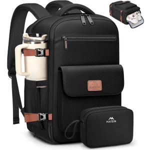 MATEIN Personal Item Backpack 18x14x8 for Frontier, Underseat Travel Backpack with Water Bottle Holder Fit 15.6" Laptops, TSA Approved Luggage Bag with Shoe Compartment for Airlines, 2 Pcs Set (Black)