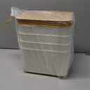 4 Packs Storage Bins with Bamboo Lids - Plastic Storage Containers with Lids Stackable Storage BoxStorages Baskets for Organizing Desktop Closet Playroom Classroom Office,White