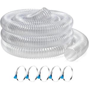 2 1/2 x 10 Heavy Duty PVC Clear Flexible Dust & Fume Collection Hose with Carbon Steel Wire Coil, Puncture Resistant Hoses for Collectors (2.5 Inch, 10 ft)