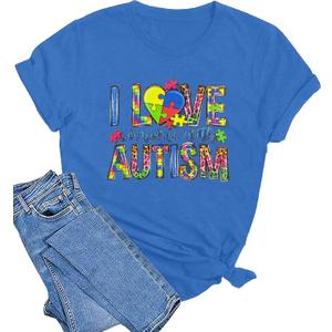 Autism Awareness Shirt Women Autism Shirts Autism Support Tops in April Blue Autism Mom Clothes Special Education Tees
