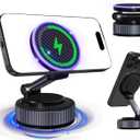 Magnetic Phone Charging Holder for Car - Upgraded 360 Vacuum Magnetic Phone Holder, Foldable Retractable Suction Cup Car Phone Mount for Magsafe for Your Car/Gym/Mirror Mount for iPhone & Android (Black)