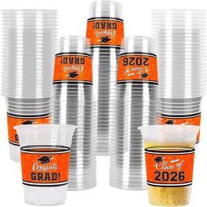 Gatherfun Class of 2026 Celebration - 100 Pcs 16oz Orange Graduation Plastic Cups for Sturdy & Durable Drinkware for Grad Festivities | Essential Graduation Party Supplies & Decorations