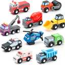 SainSmart Jr. Wooden Train Set Accessories Toy Cars (10 PCS), Compatible with All Major Brands, Gift for Toddlers and Kids Aged 3+