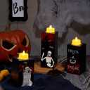 4 x BlcTec Halloween Decorations, 3 PCS Halloween Wood Candle Holders with LED Tea Lights & 3D Carving Craft, Spooky Wood Candle Centerpieces for Home, Table, Office, Tiered Tray, Shelf Dcor, Black Color