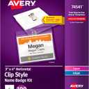 Avery Customizable Name Badges, Clip Style, 3" x 4", Clear Name Tag Holders, White Laser/Inkjet Printable Inserts, 100 Total (74541)