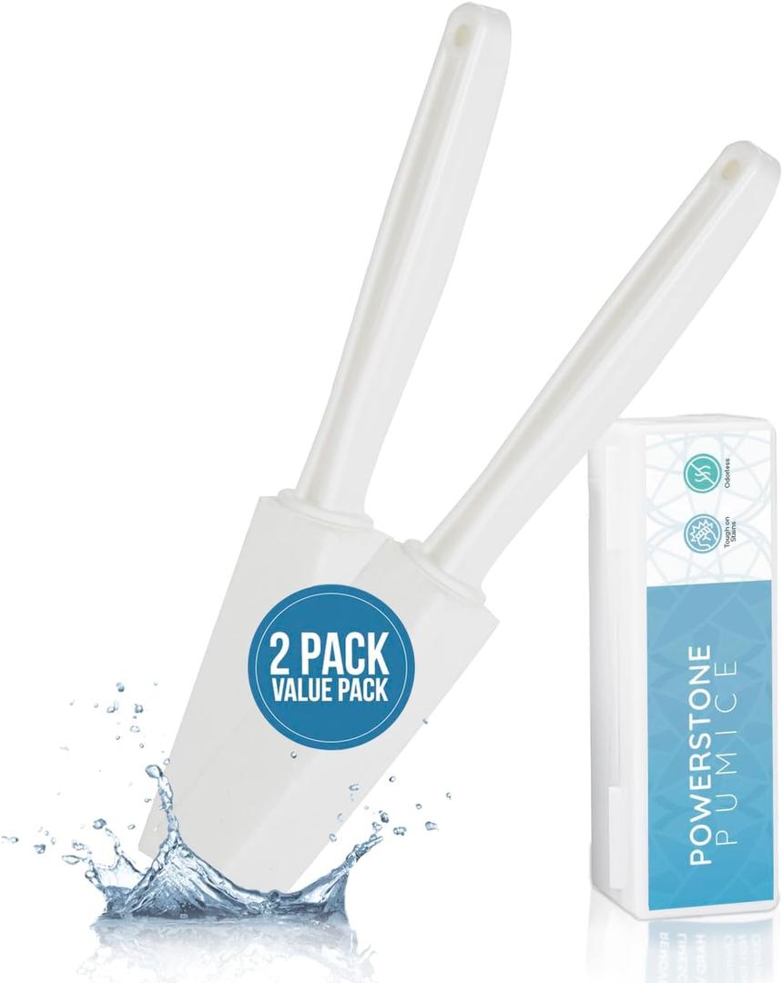 Powerstone Pumice Stone Toilet Bowl Cleaner with Extra Long Handle - 2 Pack | 3'' Longer Handle | Remove Hard Water Stains, Rings & Limescale from Toilets, Bathtubs, Sinks, Pools, BBQ