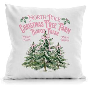 2 x Pink Christmas Pillow Covers 18x18, North Pole & Coquette Bow Tree Pillows for Couch & Living Room Decor