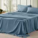 Bedsure Queen Sheet Set - Soft Sheets for Queen Size Bed, 4 Pieces Hotel Luxury Mineral Blue Sheets Queen, Easy Care Polyester Microfiber Cooling Bed Sheet Set