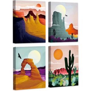 TANXM Framed National Park Canvas Art Prints ,Nature Wall Art,Mountain Print Set Abstract Prints of Mountain Art Poster, Desert Wall Art for Home and Living Room Decor Set of 4 (8x10 inch,Built-in Frame)