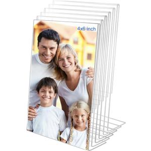 4x6 Acrylic Picture Frames, Set Of 6 Clear Acrylic Frameless Transparent Frame Gift for Desktop Display, Vertical Standing Picture or Display Sign Holder with Inserts for Home Office