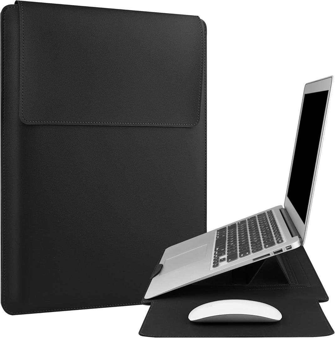 HoYiXi 13.3'' /13.6'' Laptop Sleeve Case Leather Bag with Stand Compatible with MacBook Pro 14/MacBook Air 13(M1 M2)/13.3'' Yoga/Dell XPS 13/HP/Matebook 14'' Laptop Case, Black