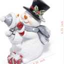 Hodao Christmas Snowman Figurine with Red Scarf Joyful Holding Small Snowman Decorations, Cozy Festival Home Decor for Fireplace, Tabletop, and Living Room (Grey) (Gray)
