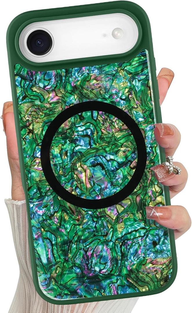 Magnetic for iPhone Air Case Abalone Shell, Emerald Green | Cute Sparkle Mother of Pearl Design, Compatible with MagSafe, Shockproof Protective Phone Cover